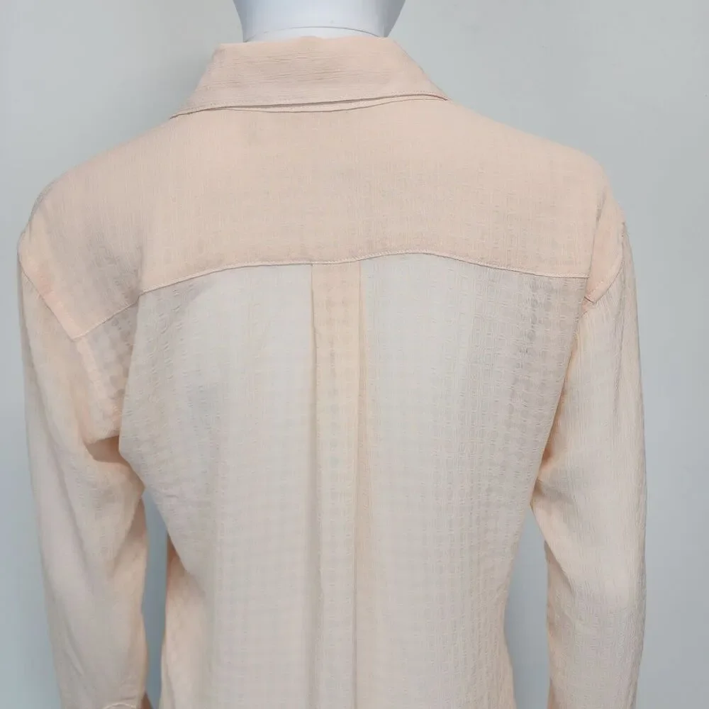 Adriano Goldschmied Womens Career Blouse Size XS Pink Sheer Collared Lightweight